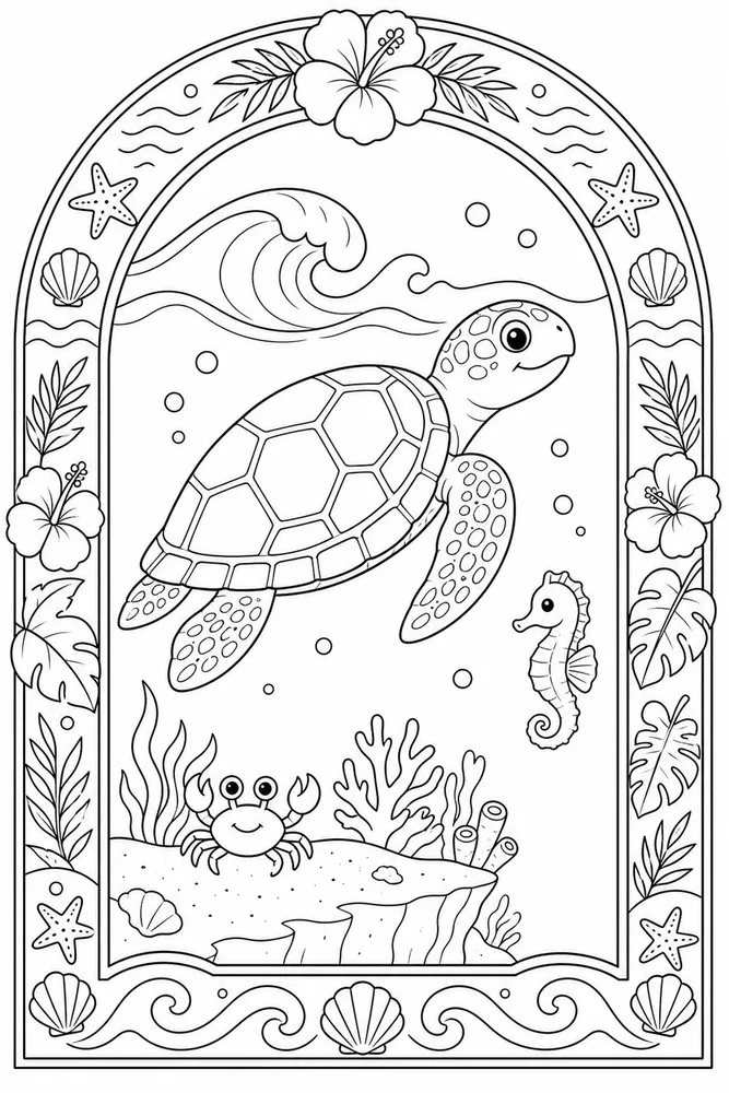 Summer Animals Summer animals decorative border coloring page