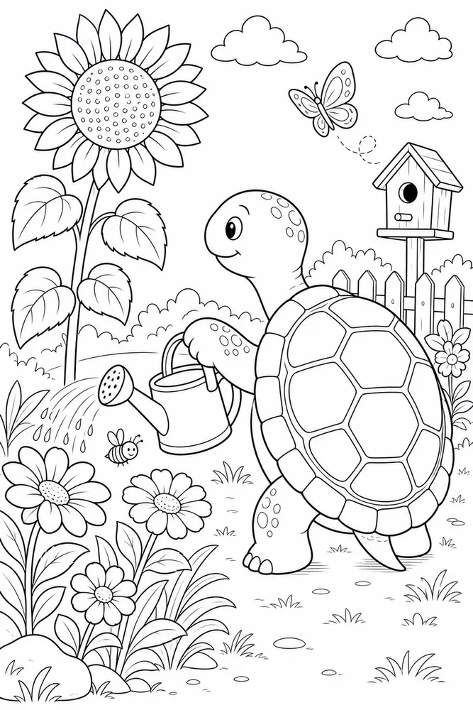 Summer Animals Summer animals garden setting coloring page