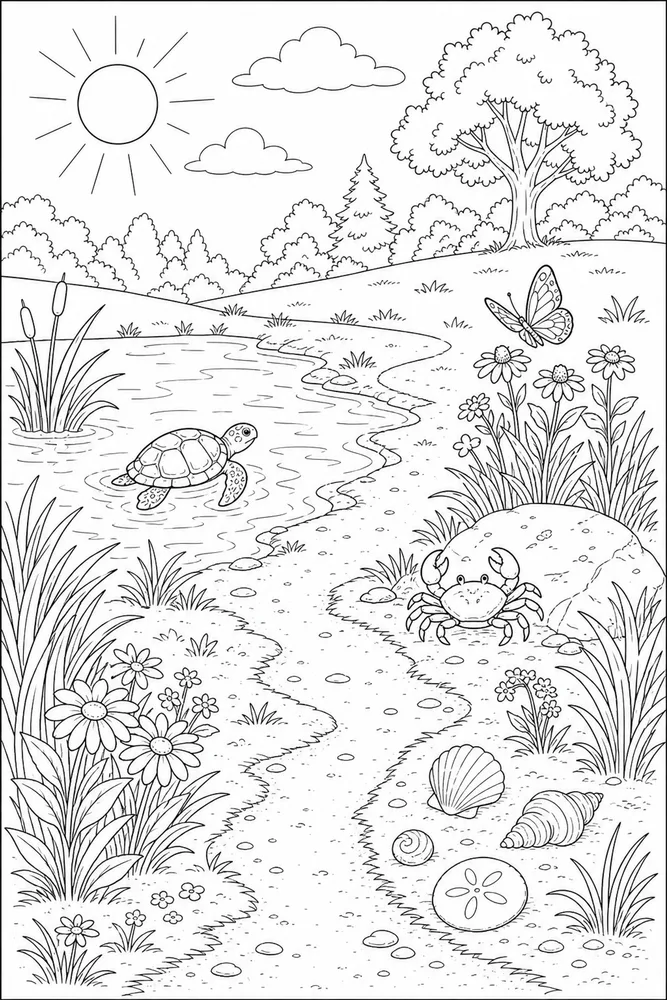 Summer Animals Summer animals habitat background coloring page