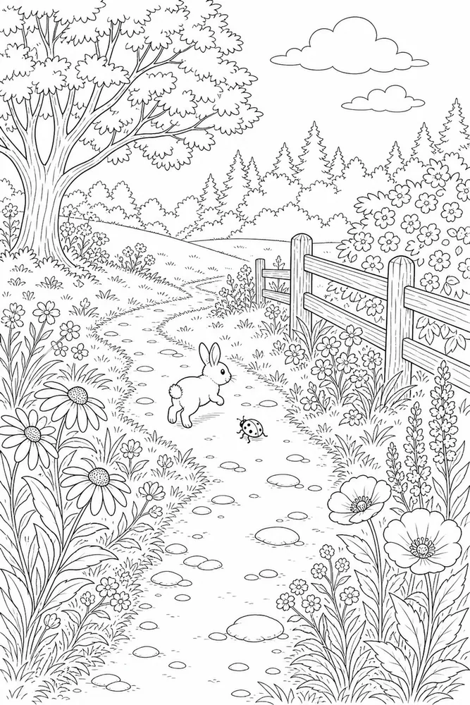 Summer Animals Summer animals outdoor path coloring page