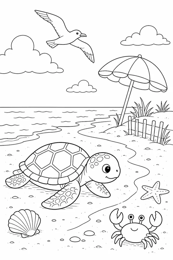 Summer Animals Summer animals simple scene coloring page