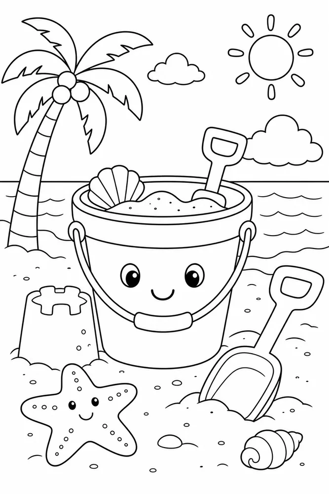 Summer Beach Beach Pail coloring page