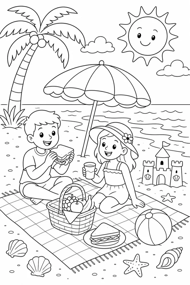 Summer Beach Beach Picnic coloring page