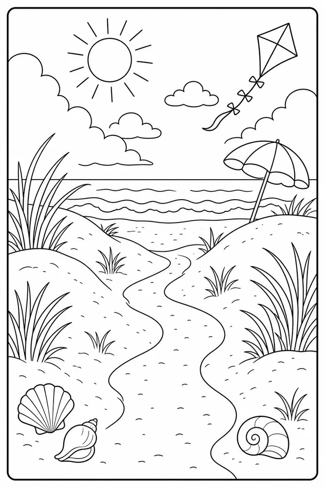 Summer Beach Dunes Path coloring page