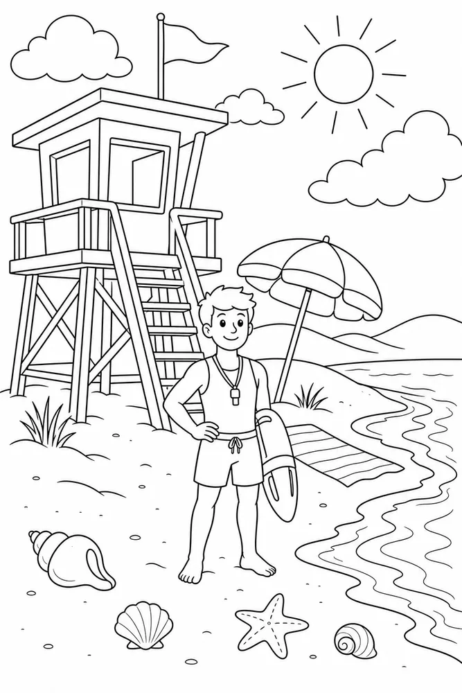 Summer Beach Lifeguard Stand coloring page