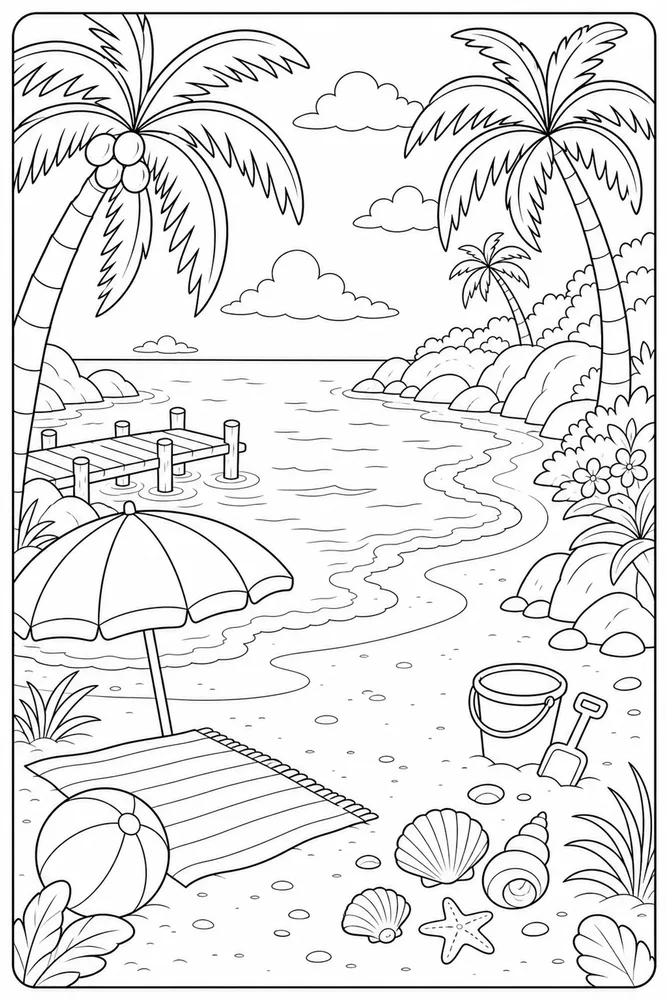 Summer Beach Palm Cove coloring page