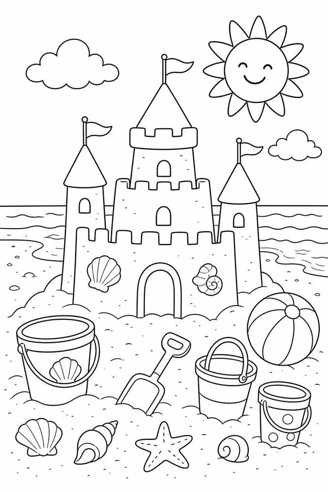 Summer Beach Sandcastle coloring page