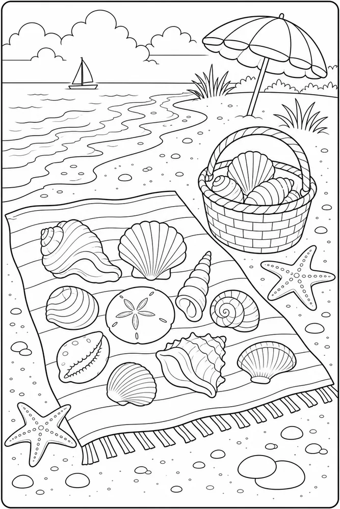Summer Beach Shell Collection coloring page