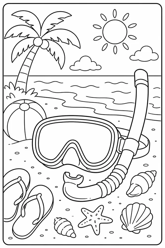 Summer Beach Snorkel Mask coloring page