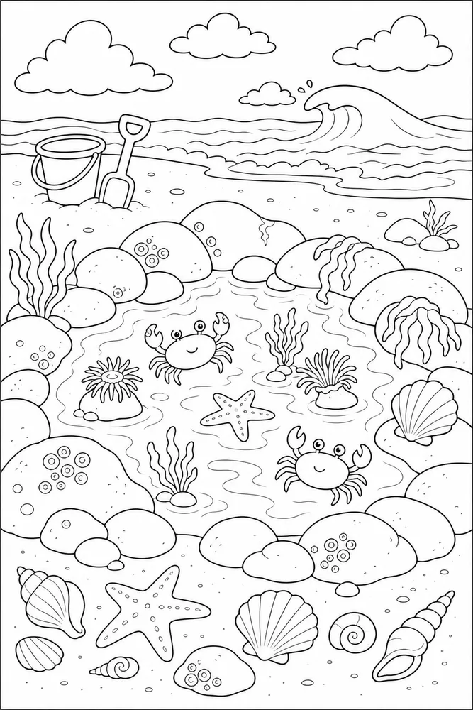 Summer Beach Tide Pool coloring page