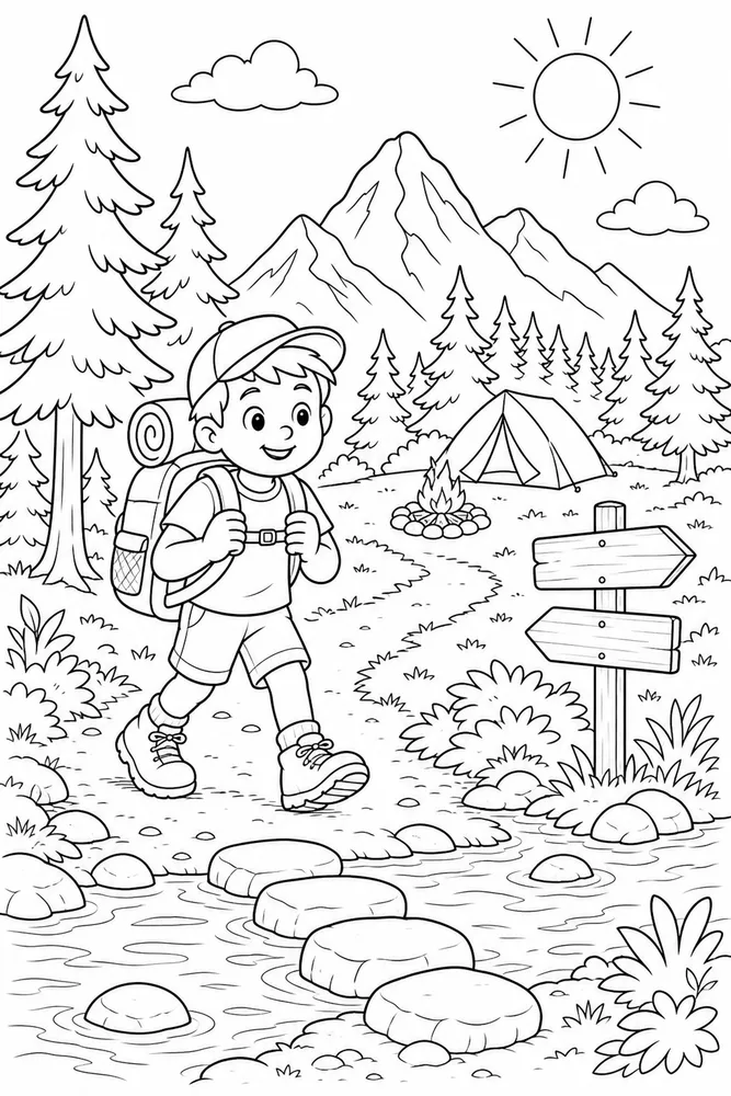 Summer Camp Backpack Trail coloring page