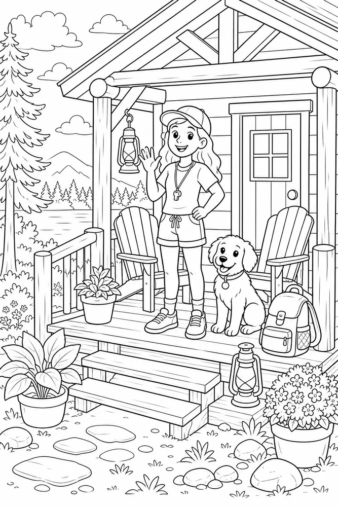 Summer Camp Cabin Porch coloring page