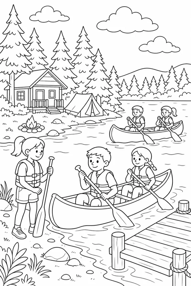 Summer Camp Canoe Lake coloring page