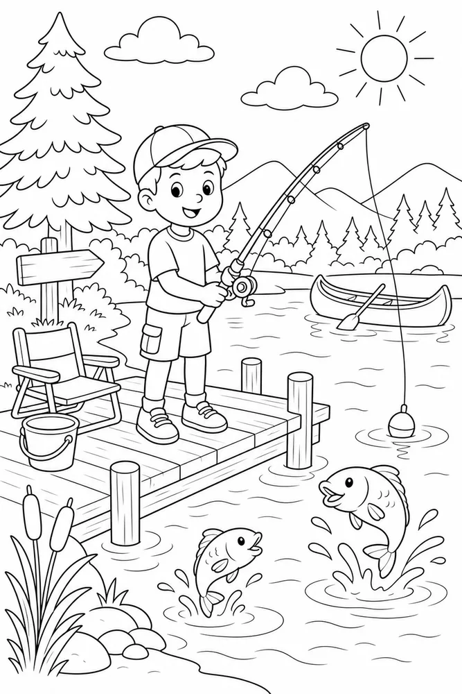 Summer Camp Fishing Dock coloring page