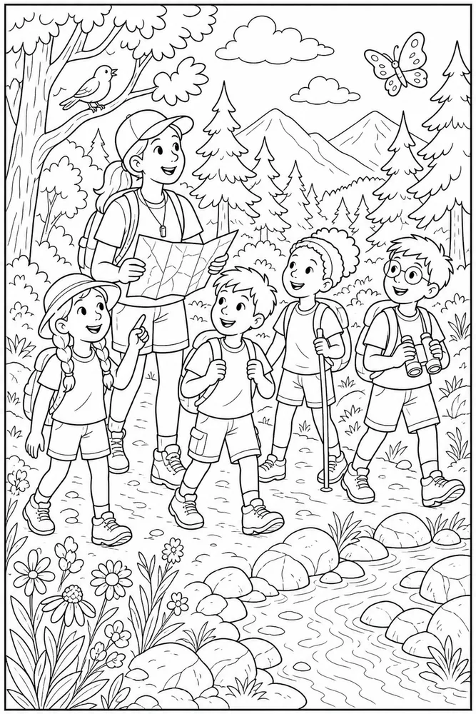 Summer Camp Nature Hike coloring page