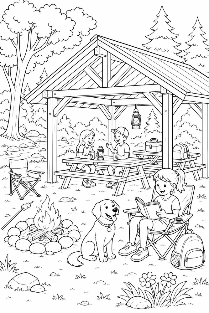 Summer Camp Picnic Shelter coloring page