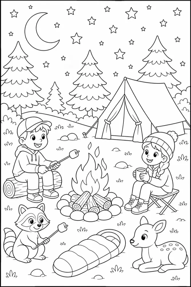 Summer Camp Starry Sky coloring page