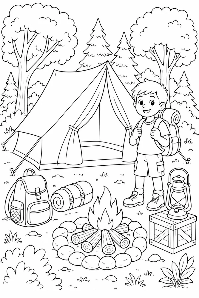 Summer Camp Coloring Pages preview: Summer Camp Tent Site coloring page