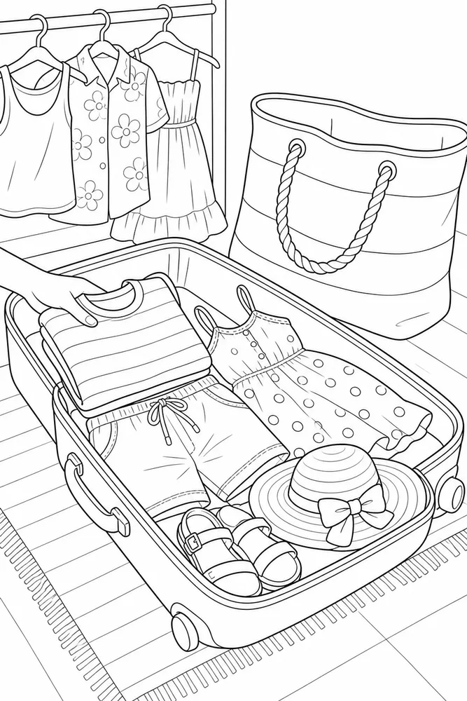 Summer Clothes Summer clothes activity scene coloring page