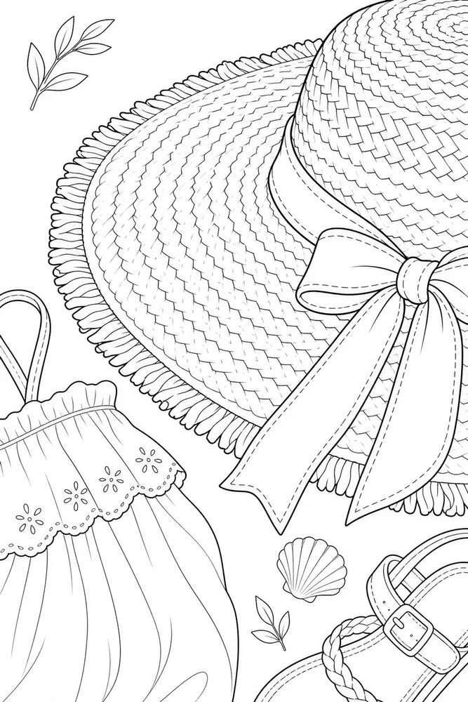 Summer Clothes Summer clothes close up detail coloring page