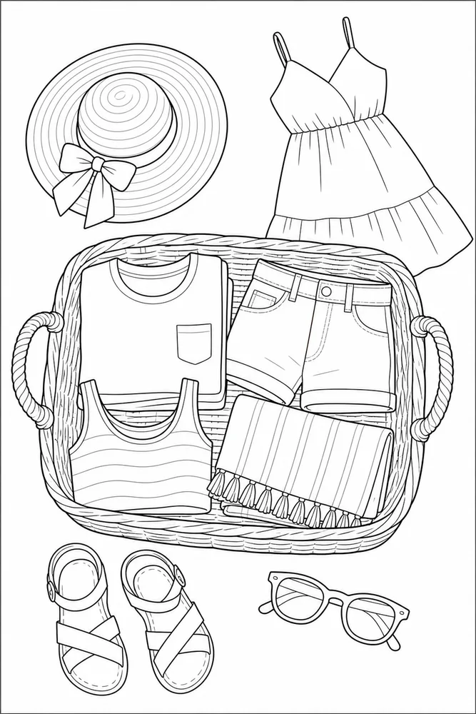 Summer Clothes Summer clothes cozy indoor moment coloring page