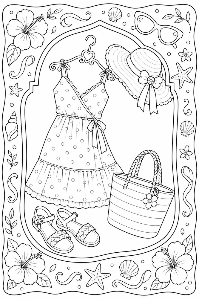 Summer Clothes Summer clothes decorative border coloring page