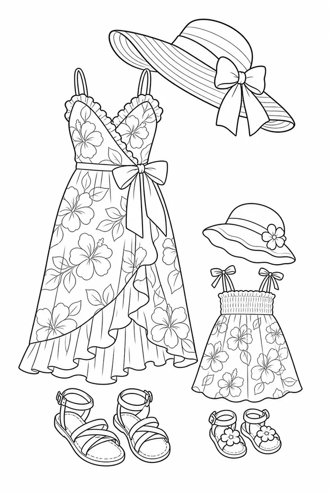 Summer Clothes Summer clothes family scene coloring page