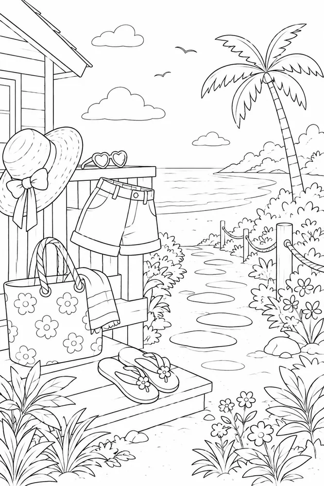 Summer Clothes Summer clothes habitat background coloring page