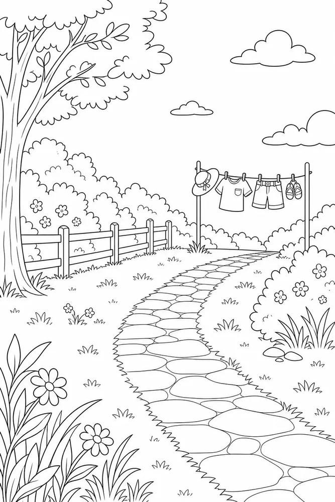 Summer Clothes Summer clothes outdoor path coloring page
