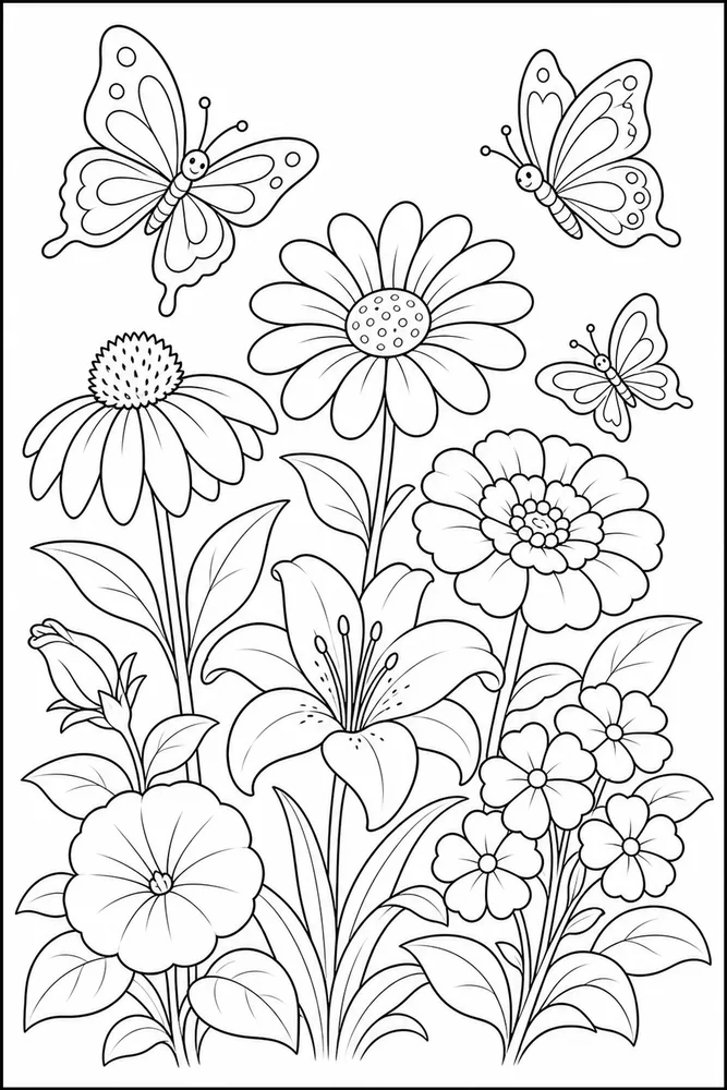 Summer Flowers Butterfly Flowers coloring page