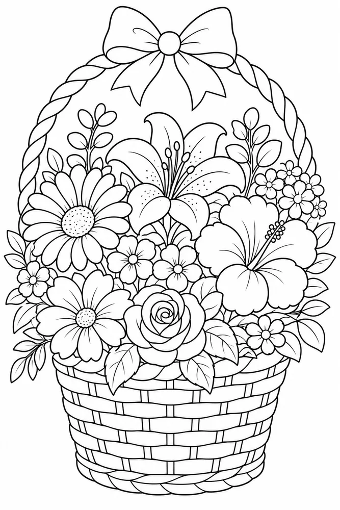 Summer Flowers Flower Basket coloring page