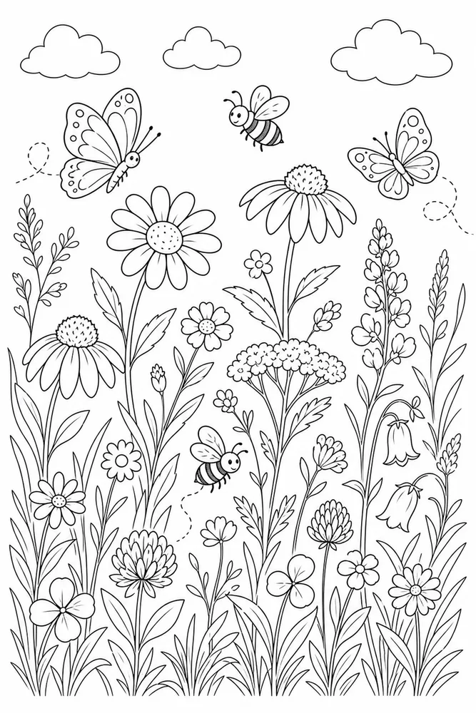 Summer Flowers Wildflower Meadow coloring page