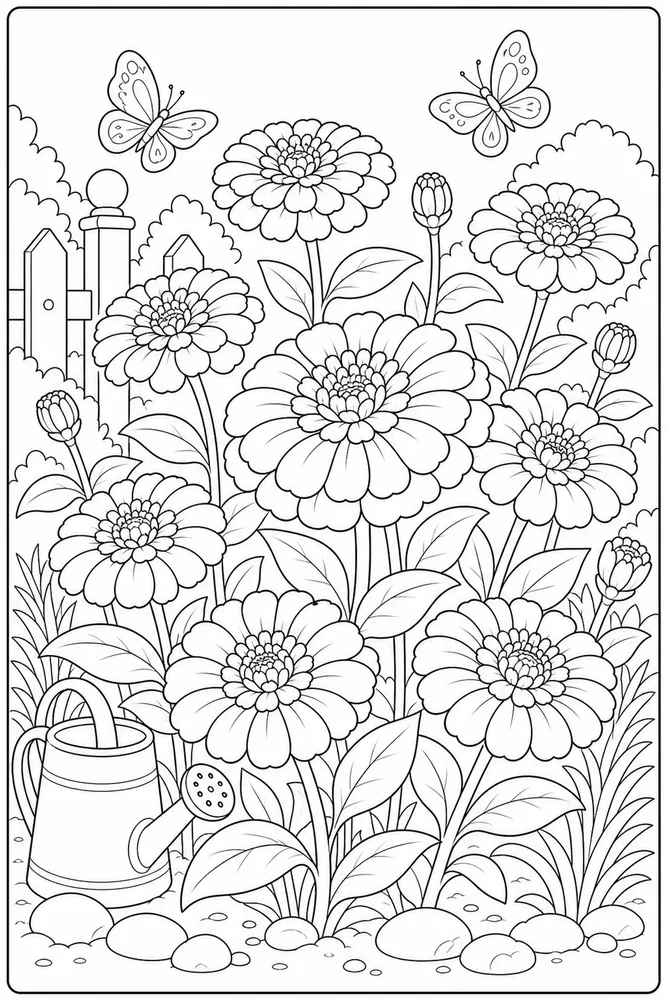 Summer Flowers Zinnia Garden coloring page