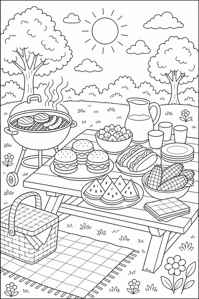 Summer Food Barbecue Picnic coloring page