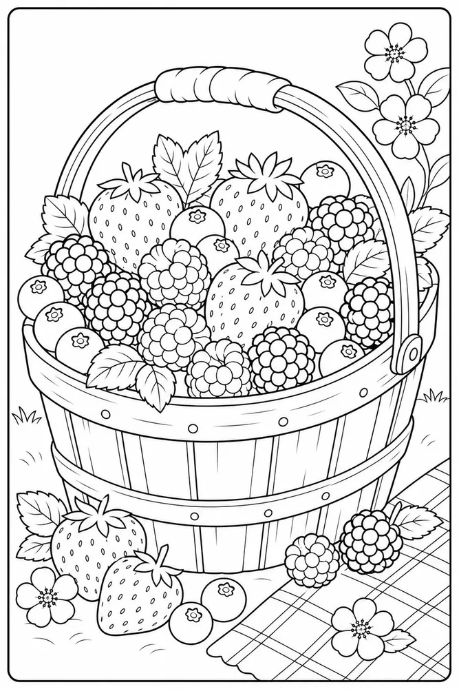 Summer Food Berry Basket coloring page