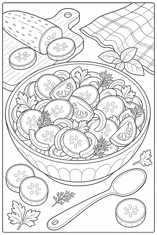 Summer Food Cucumber Salad coloring page