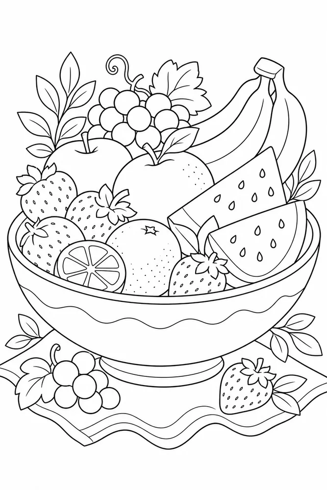 Summer Food Fruit Bowl coloring page