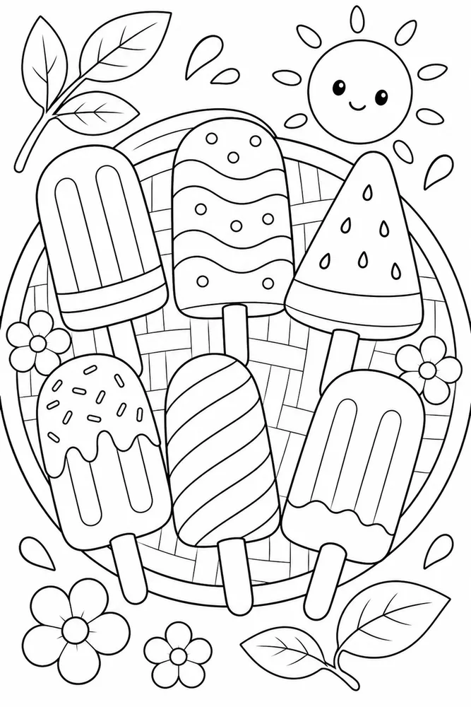 Summer Food Popsicles coloring page