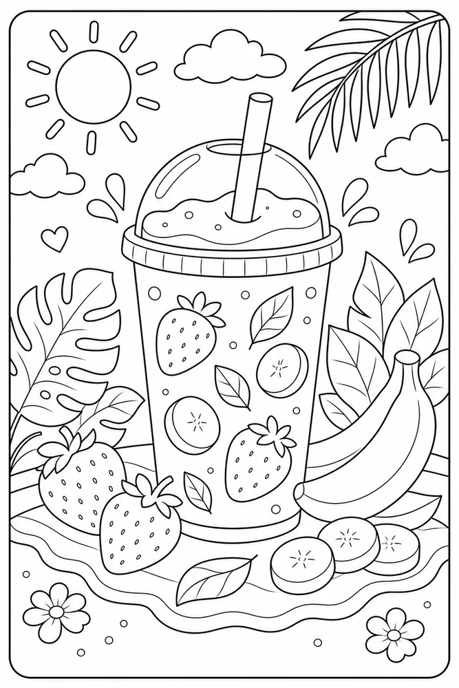 Summer Food Smoothie Cup coloring page