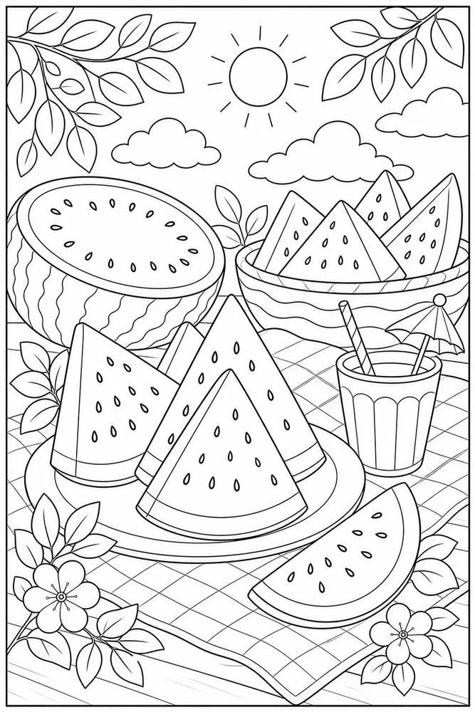 Summer Food Watermelon Slices coloring page