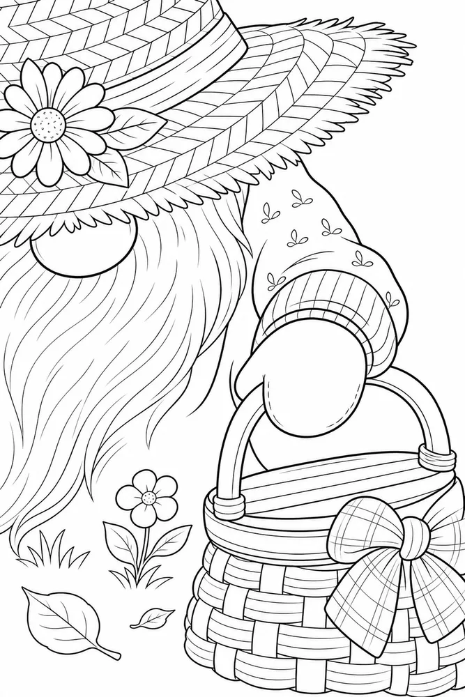 Summer Gnome Summer gnome close up detail coloring page