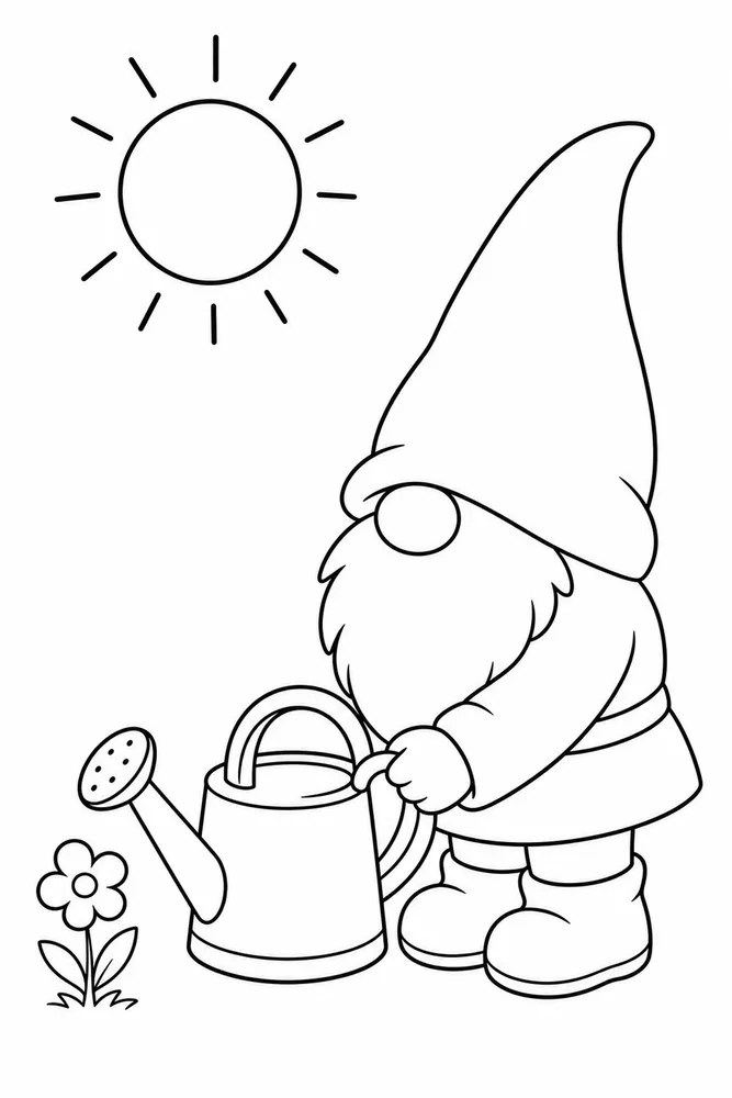 Summer Gnome Summer gnome easy beginner page coloring page