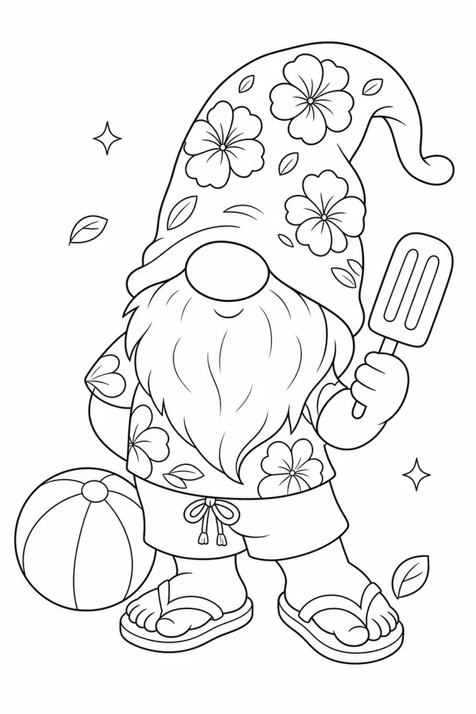 Summer Gnome Coloring Pages preview: Summer Gnome Summer gnome front portrait coloring page
