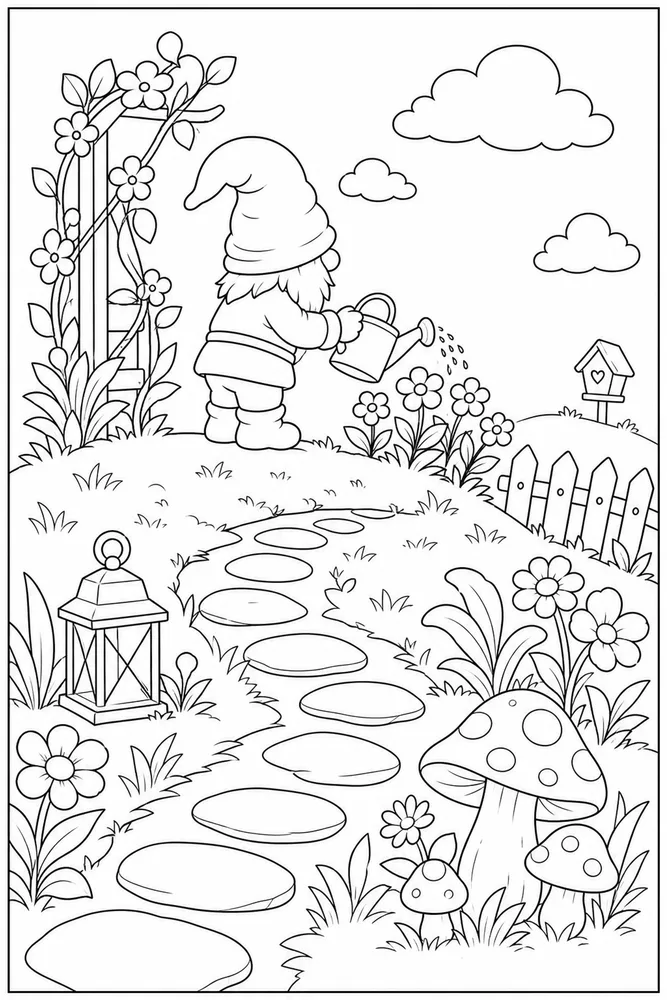 Summer Gnome Summer gnome habitat background coloring page