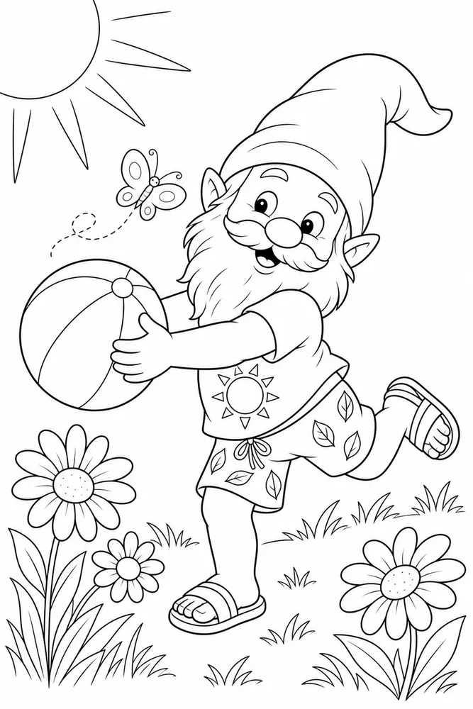 Summer Gnome Summer gnome playful pose coloring page