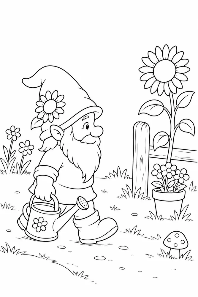 Summer Gnome Summer gnome simple scene coloring page