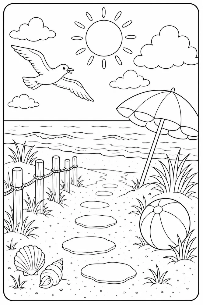 Summer Vacation Beach Path coloring page