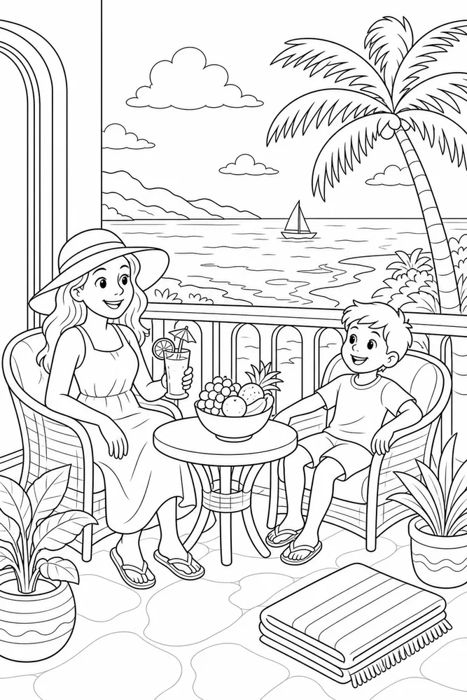 Summer Vacation Hotel Balcony coloring page