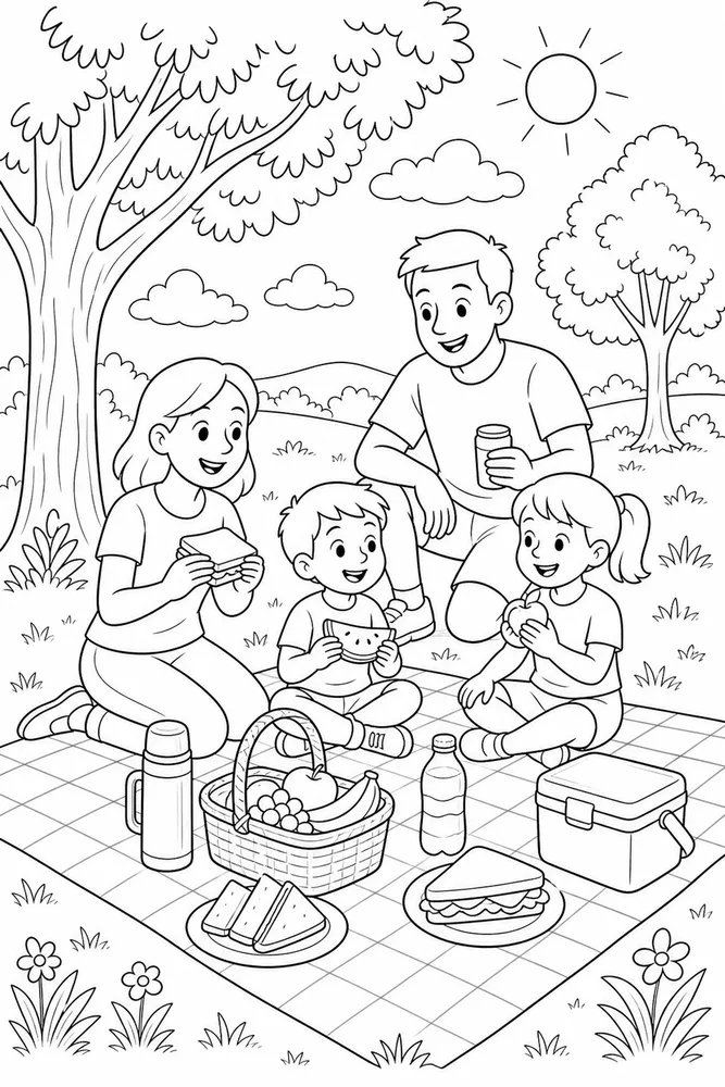 Summer Vacation Picnic Stop coloring page