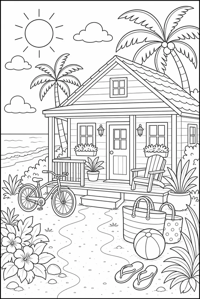Summer Vacation Rental Cottage coloring page